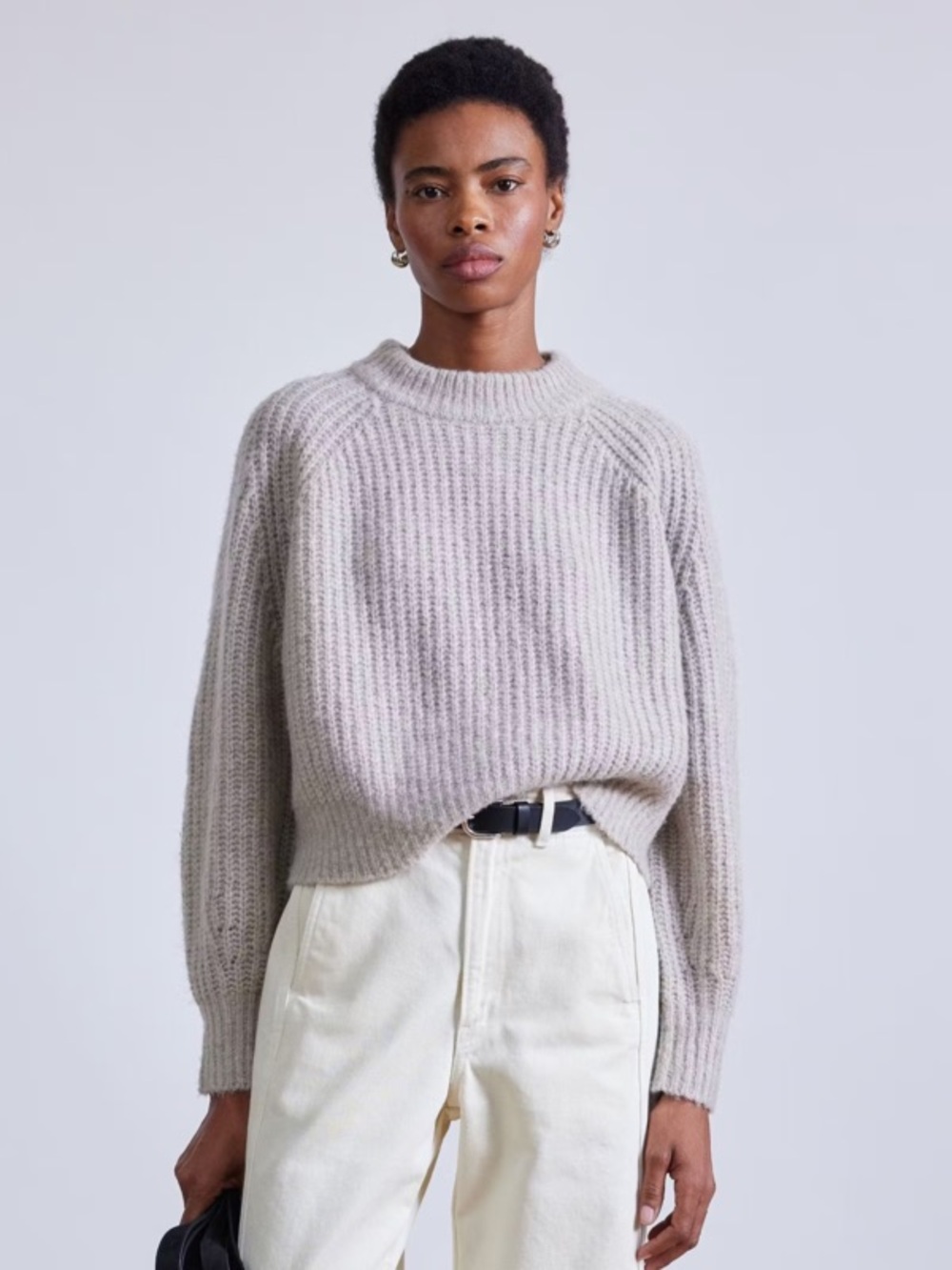 APIECE APART Yummy Lofty Crewneck Knit Sweater Basmati Gray Wool Cashmere Small